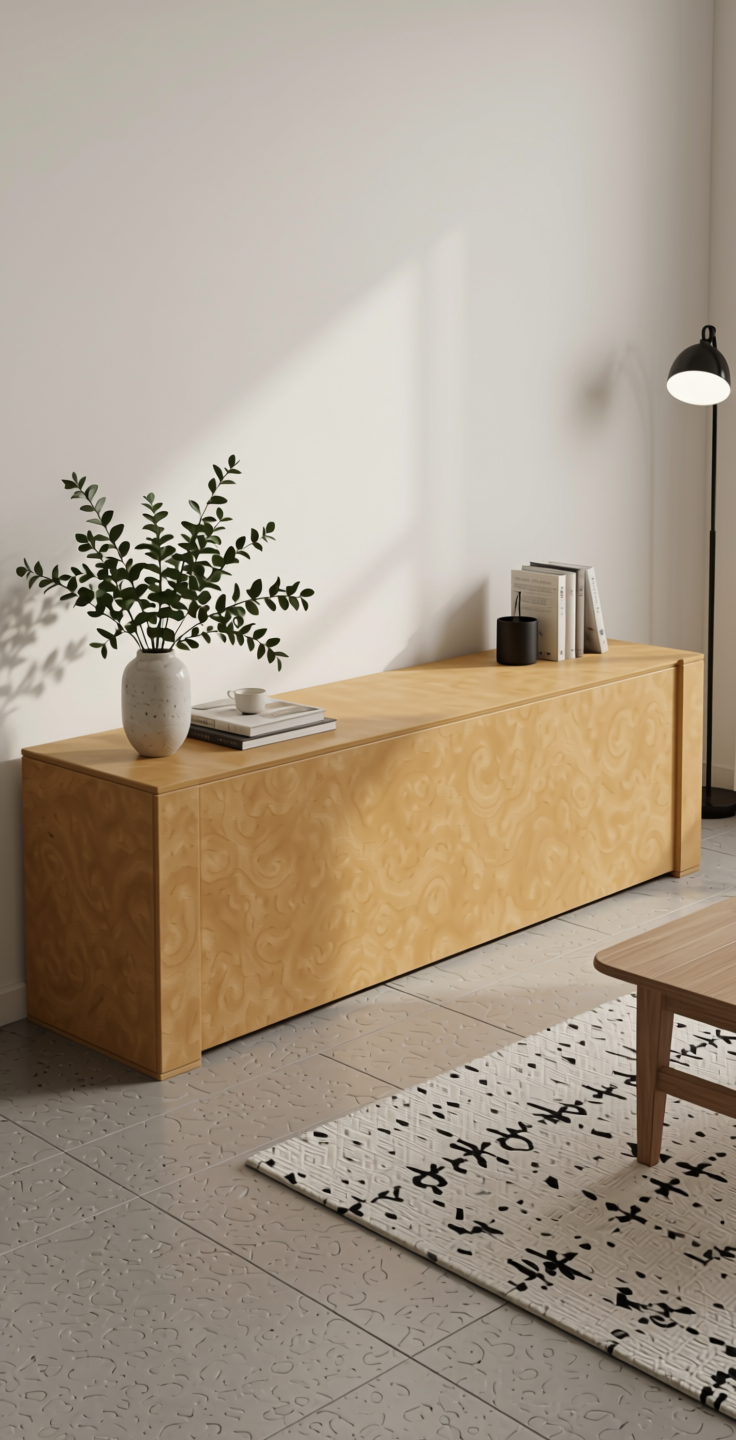 Buff Plain Laminate 8x4 ft Suede 1 mm - 22107 British — application view in a neutral living room