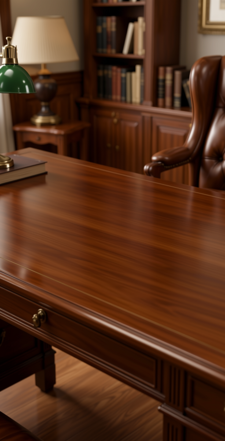 Brown Plain Laminate 8x4 ft High Gloss 1 mm - 22127 HGL — application view in a classic study