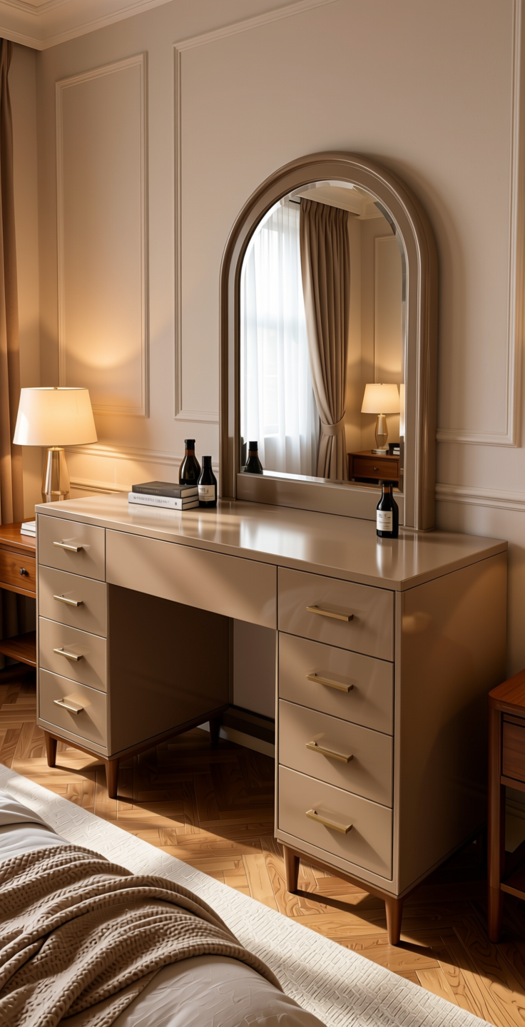Cappuccino Plain Laminate 8x4 ft High Gloss 1 mm - 22137 HGL — application view in a elegant bedroom