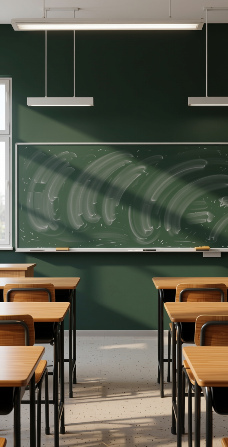 Board Plain Laminate 8x4 ft Texture 1 mm - 21063 Chalk — application view in a classroom