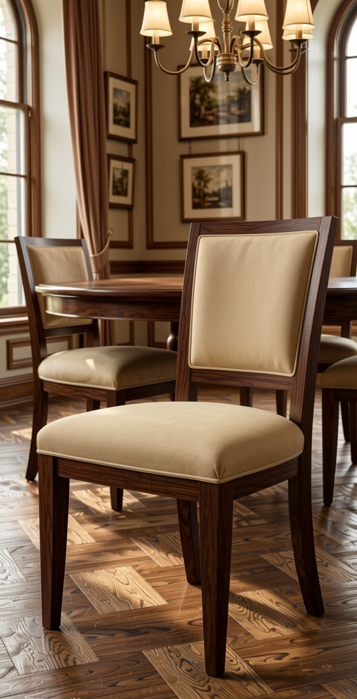 Plain Laminate 8x4 ft Suede 1 mm - 21187 Champagne — application view in a classic dining room