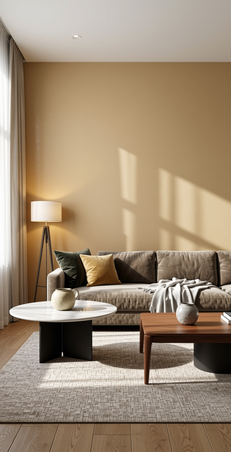 Champagne Plain Laminate 8x4 ft Texture 1 mm - 21187 FK — application view in a chic living room