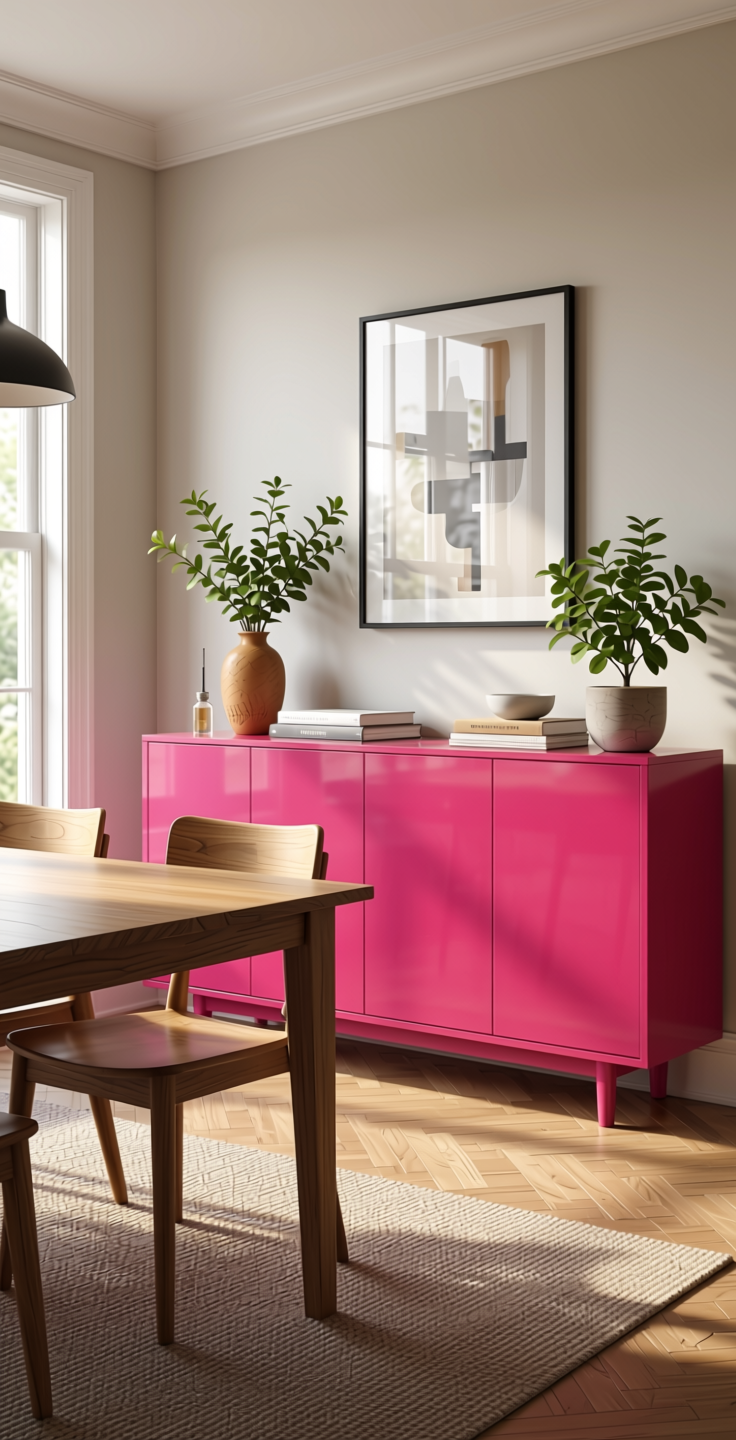 Fiesta Rose Plain Laminate 8x4 ft High Gloss 1 mm - 22115 HGL — application view in a dining room
