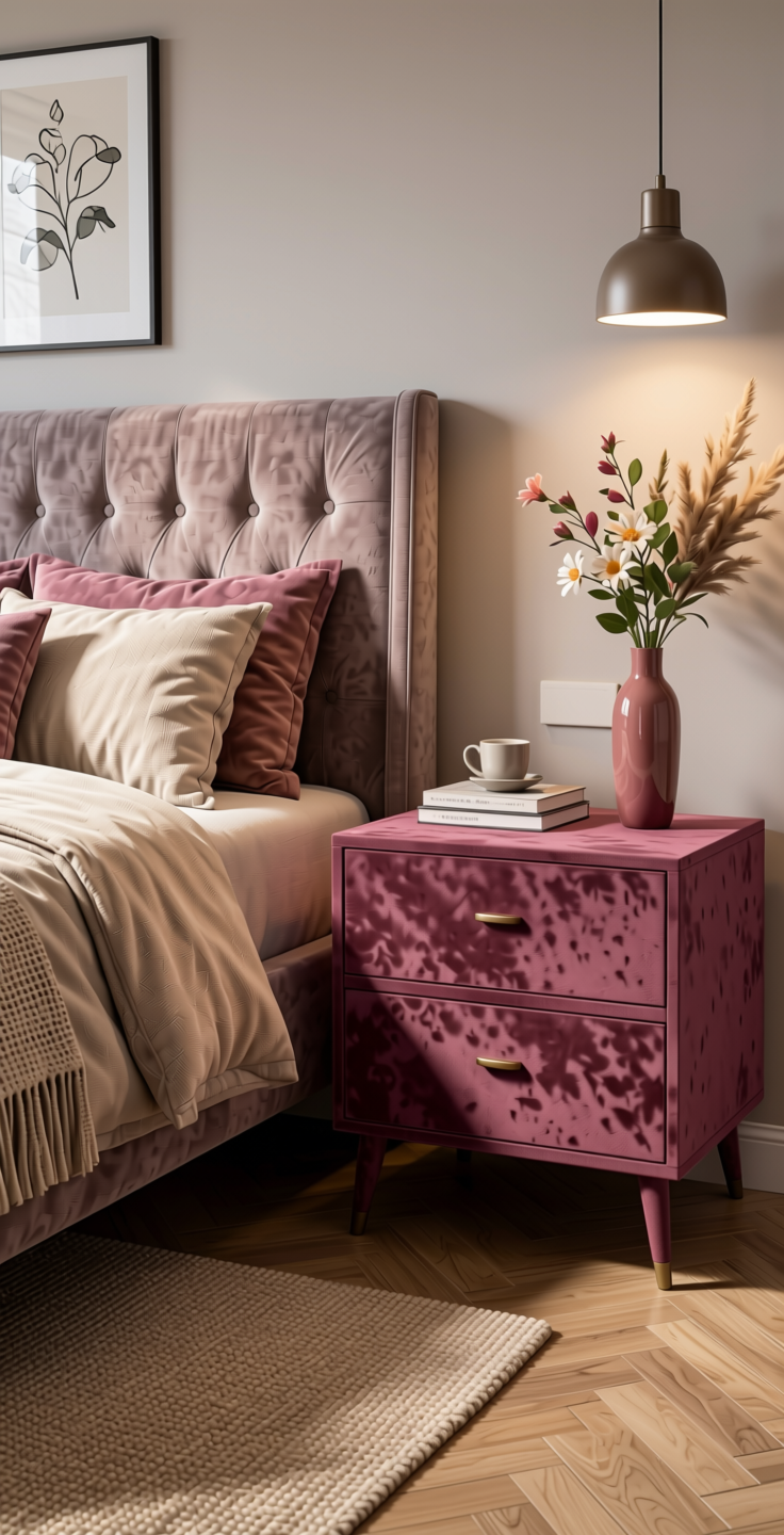 Rose Plain Laminate 8x4 ft Suede 1 mm - 22115 Fiesta — application view in a chic bedroom