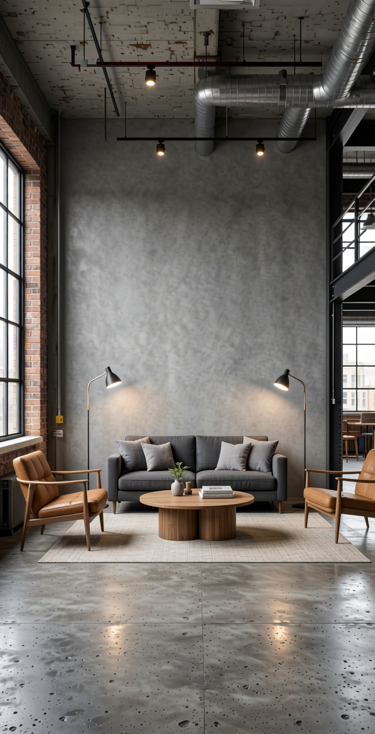 Grey Plain Laminate 8x4 ft Suede 1 mm - 21019 Folkstone — application view in a industrial loft