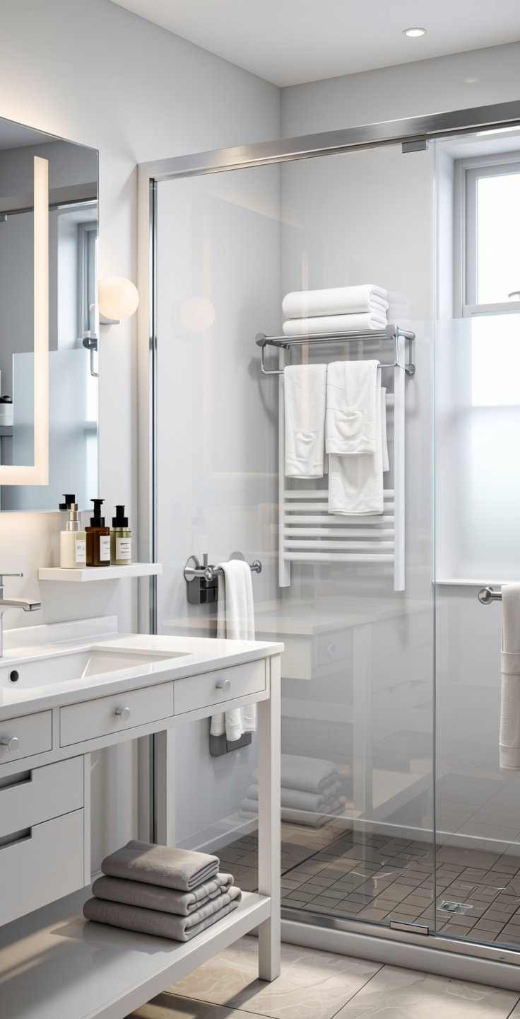 Glacial White Plain Laminate 8x4 ft Texture 0.8 mm - 22191 FLM — application view in a airy bathroom