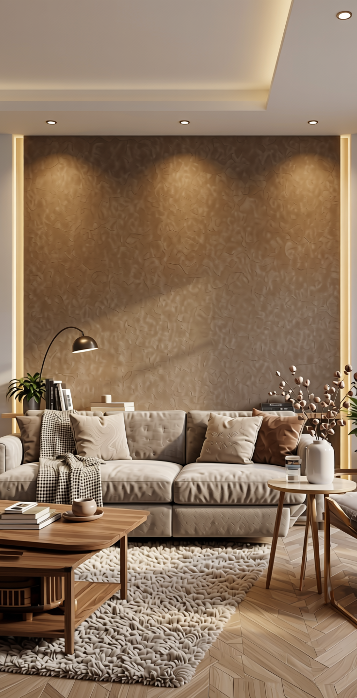 Plain Laminate 8x4 ft Suede 1 mm - 22143 Grassy — application view in a living room