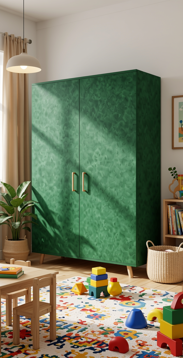Green Plain Laminate 8x4 ft Suede 1 mm - 21193 Hunter — application view in a kids' playroom