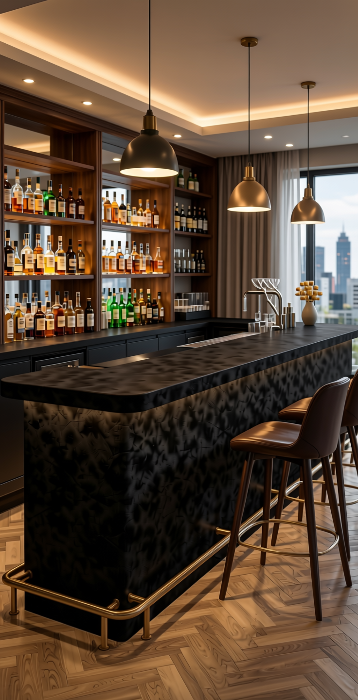 Plain Laminate 8x4 ft Suede 1 mm - 21032 Ink — application view in a home bar