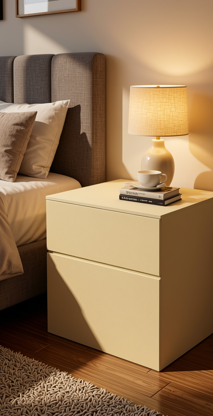 Cream Plain Laminate 8x4 ft Suede 1 mm - 21027 Irish — application view in a cozy bedroom