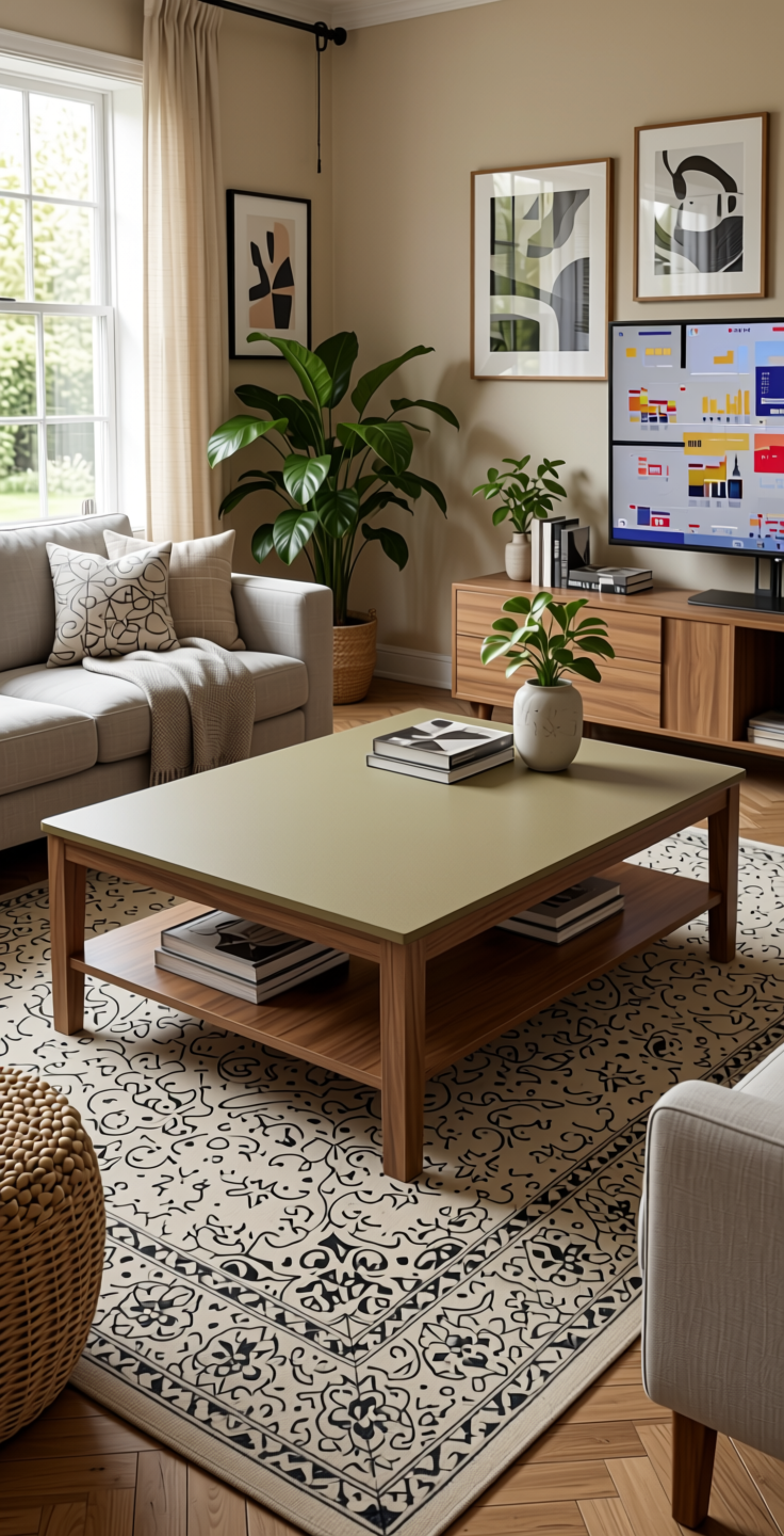 Plain Laminate 8x4 ft Suede 1 mm - 21097 Khaki — application view in a casual living room
