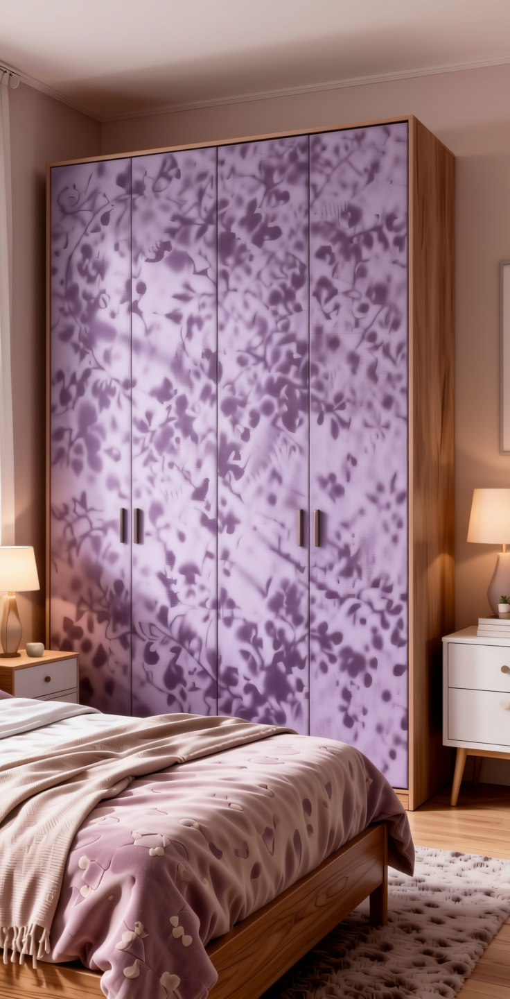 Plain Laminate 8x4 ft Suede 1 mm - 21042 Lavender — application view in a girl's bedroom