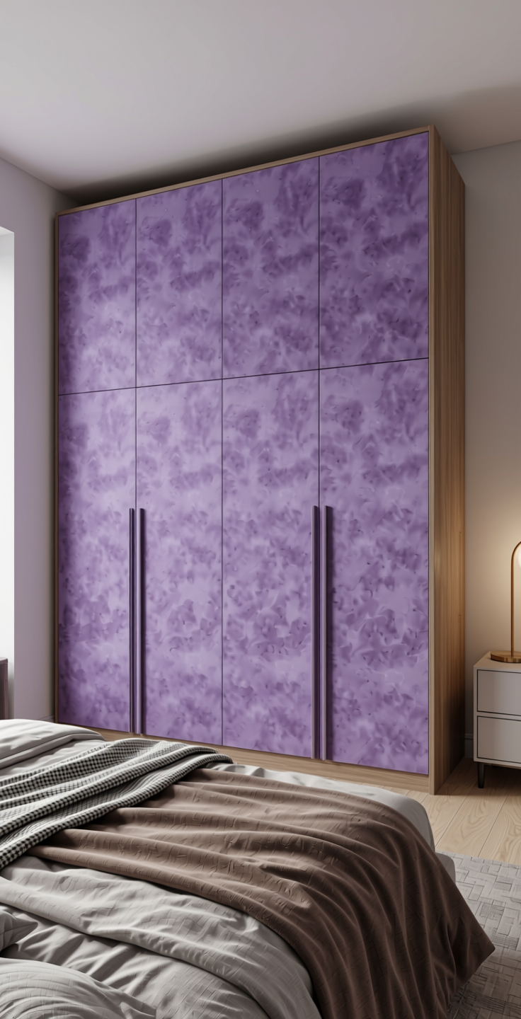 Plain Laminate 8x4 ft Suede 1 mm - 21012 Lilac — application view in a modern bedroom