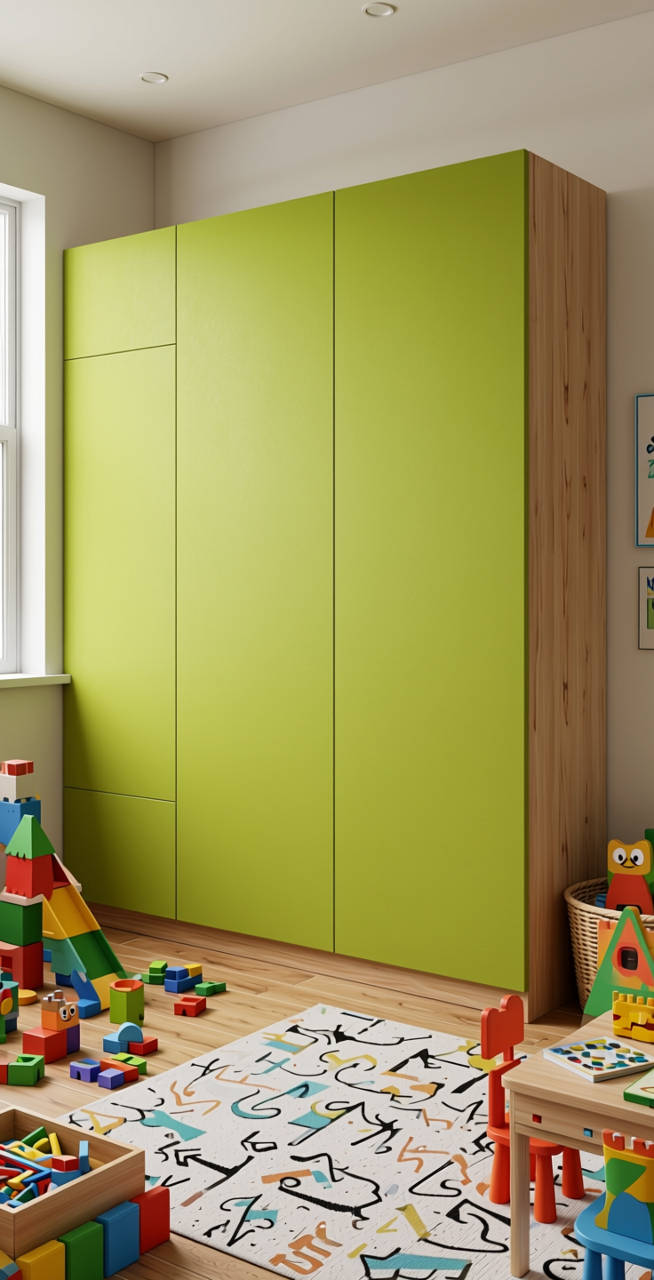 Plain Laminate 8x4 ft Suede 1 mm - 21163 Lime — application view in a playroom