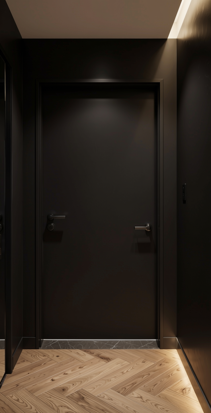 Black Plain Laminate 8x4 ft Texture 1 mm - 21066 LNN — application view in a dramatic accent wall