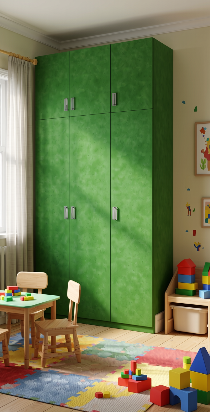 Green Plain Laminate 8x4 ft Suede 1 mm - 22133 Loto — application view in a kids' playroom