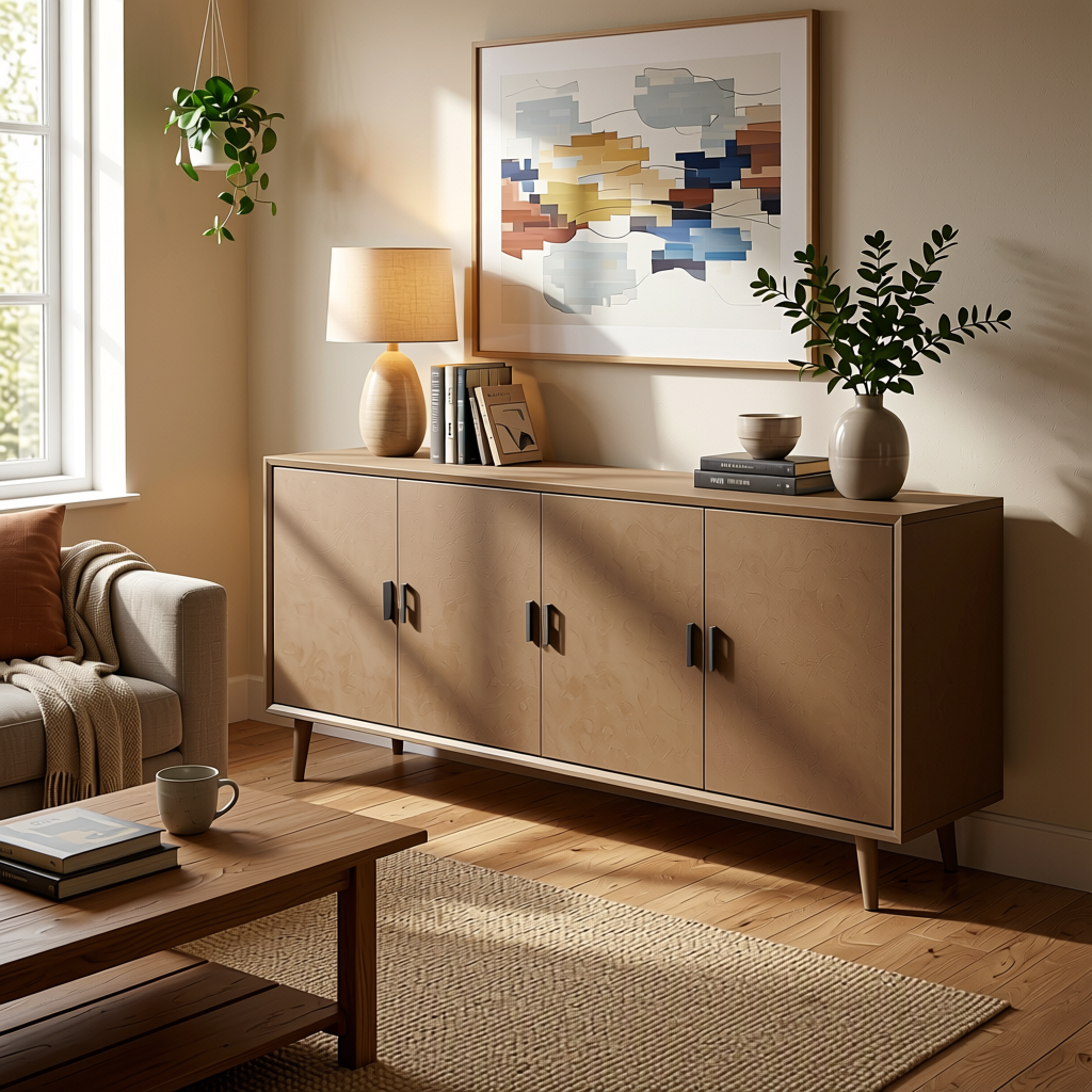 Plain Laminate 8x4 ft Suede 1 mm - 21138 Macchiato — application view in a cozy living room