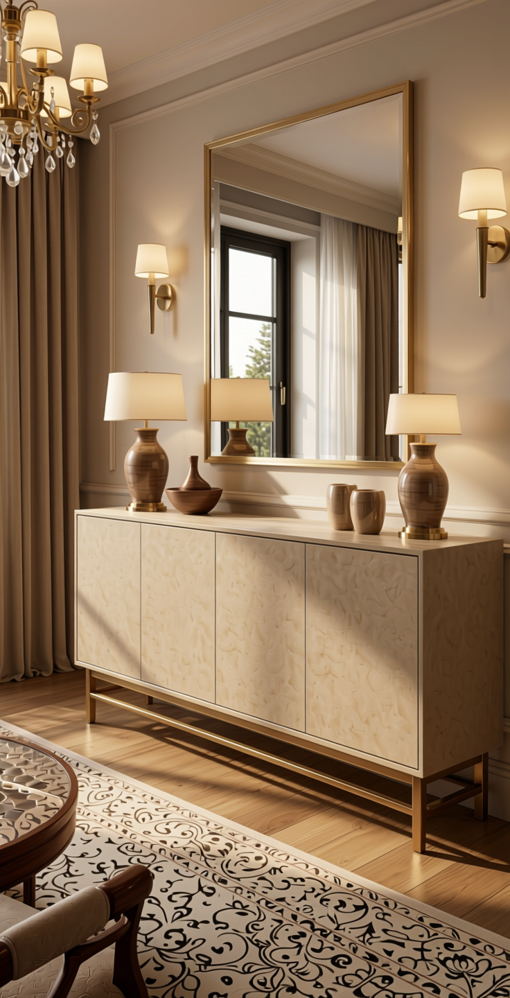 Plain Laminate 8x4 ft Suede 1 mm - 21017 Magnolia — application view in a elegant dining room
