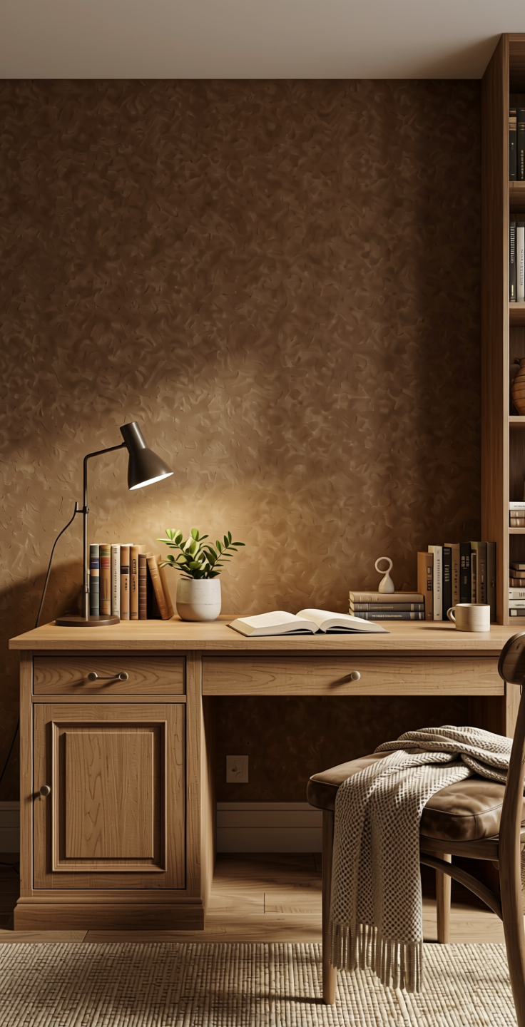 Plain Laminate 8x4 ft Suede 1 mm - 21038 Mocha — application view in a cozy study