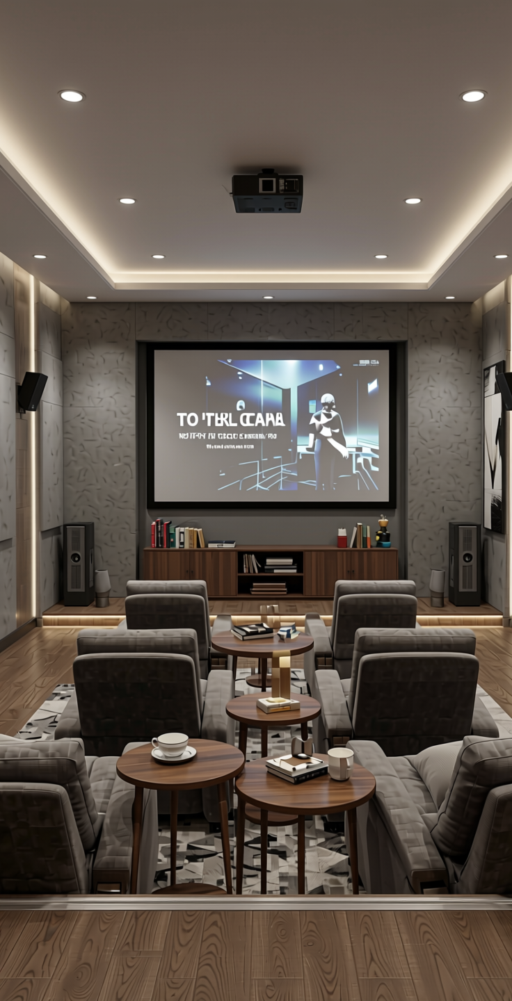 Grey Plain Laminate 8x4 ft Suede 1 mm - 21109 Moss — application view in a home theater