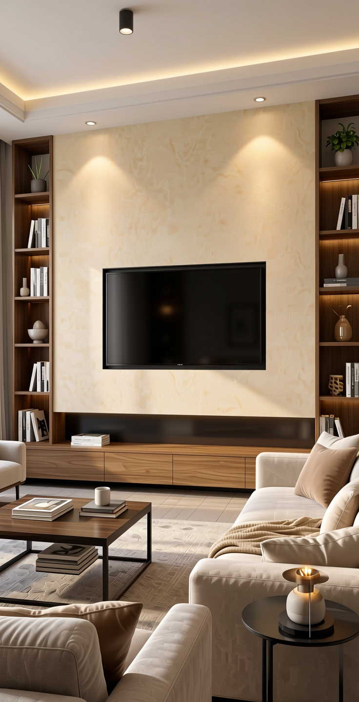 Ivory Plain Laminate 8x4 ft Suede 1 mm - 24087 Mysore — application view in a elegant living room