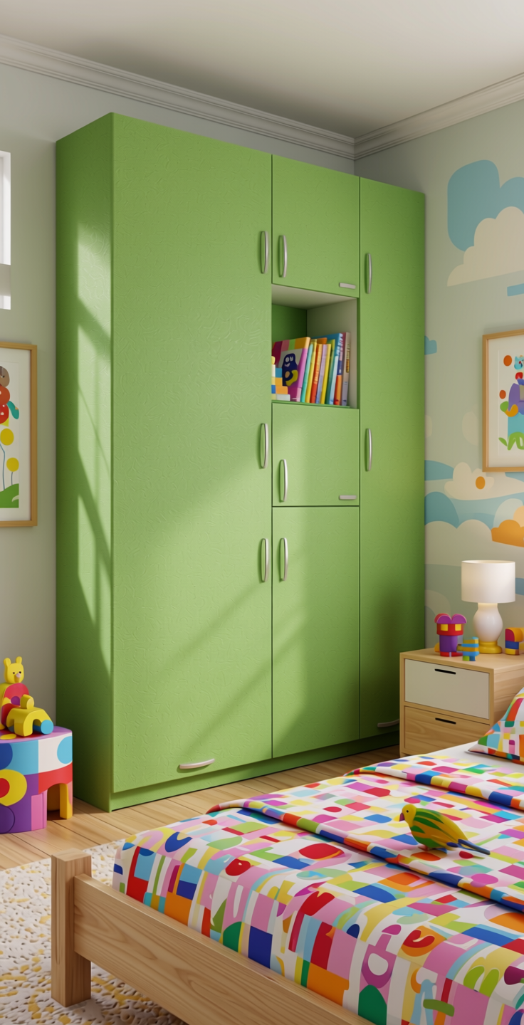 Plain Laminate 8x4 ft Suede 1 mm - 22017 Parakeet — application view in a playful kids room