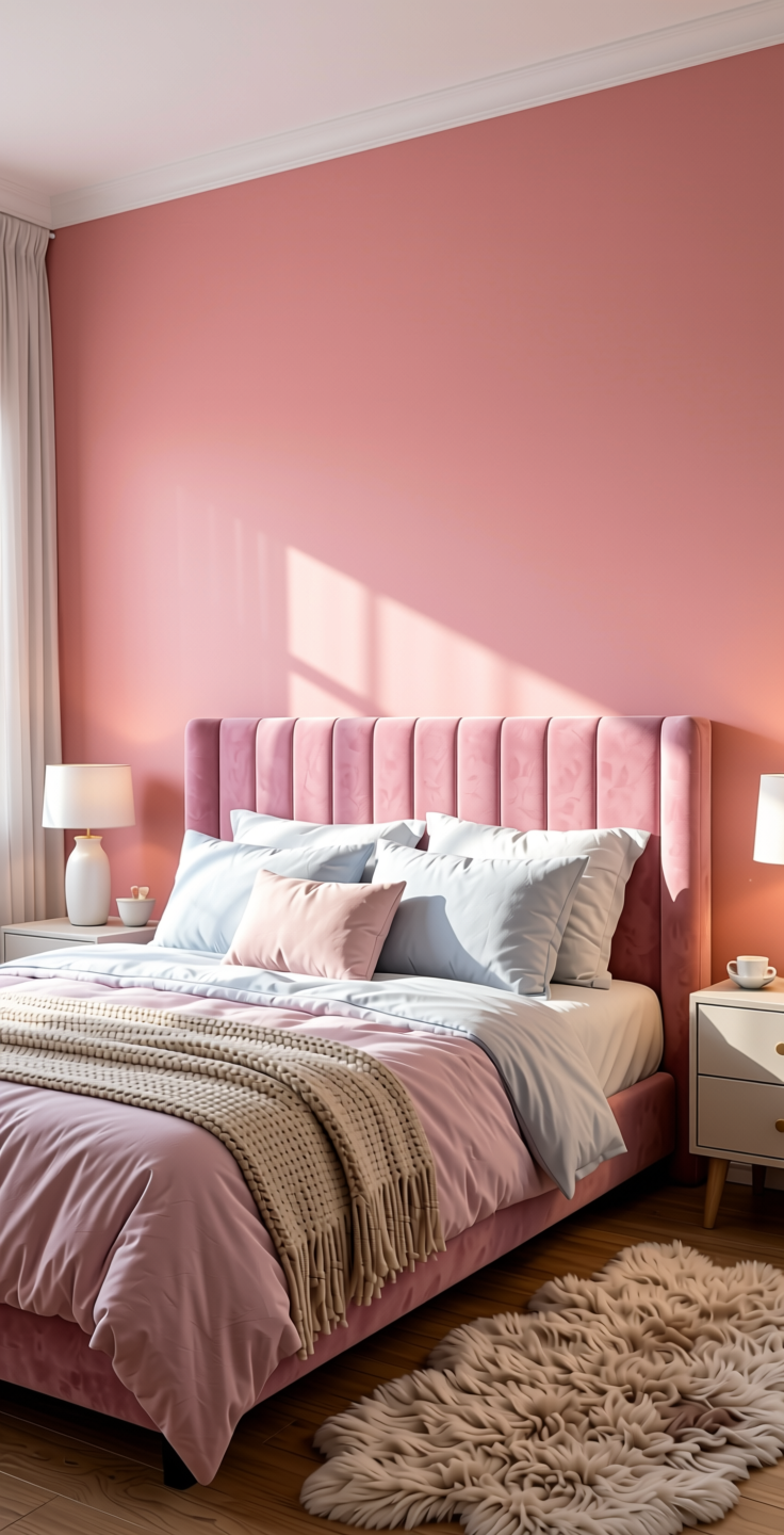 Dawn Plain Laminate 8x4 ft Suede 1 mm - 21074 Pink — application view in a girly bedroom