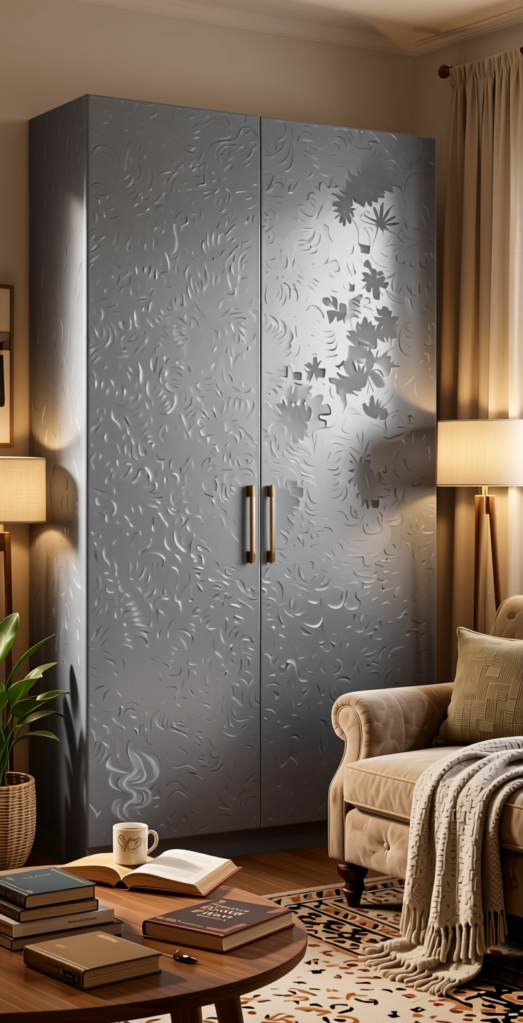 Plain Laminate 8x4 ft Suede 1 mm - 21059 Platinum — application view in a cozy reading nook