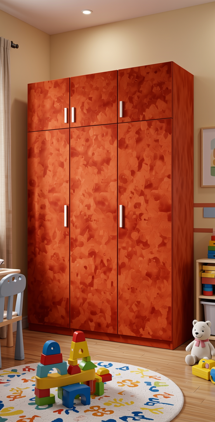 Plain Laminate 8x4 ft Suede 1 mm - 21004 Poppy — application view in a kids' room