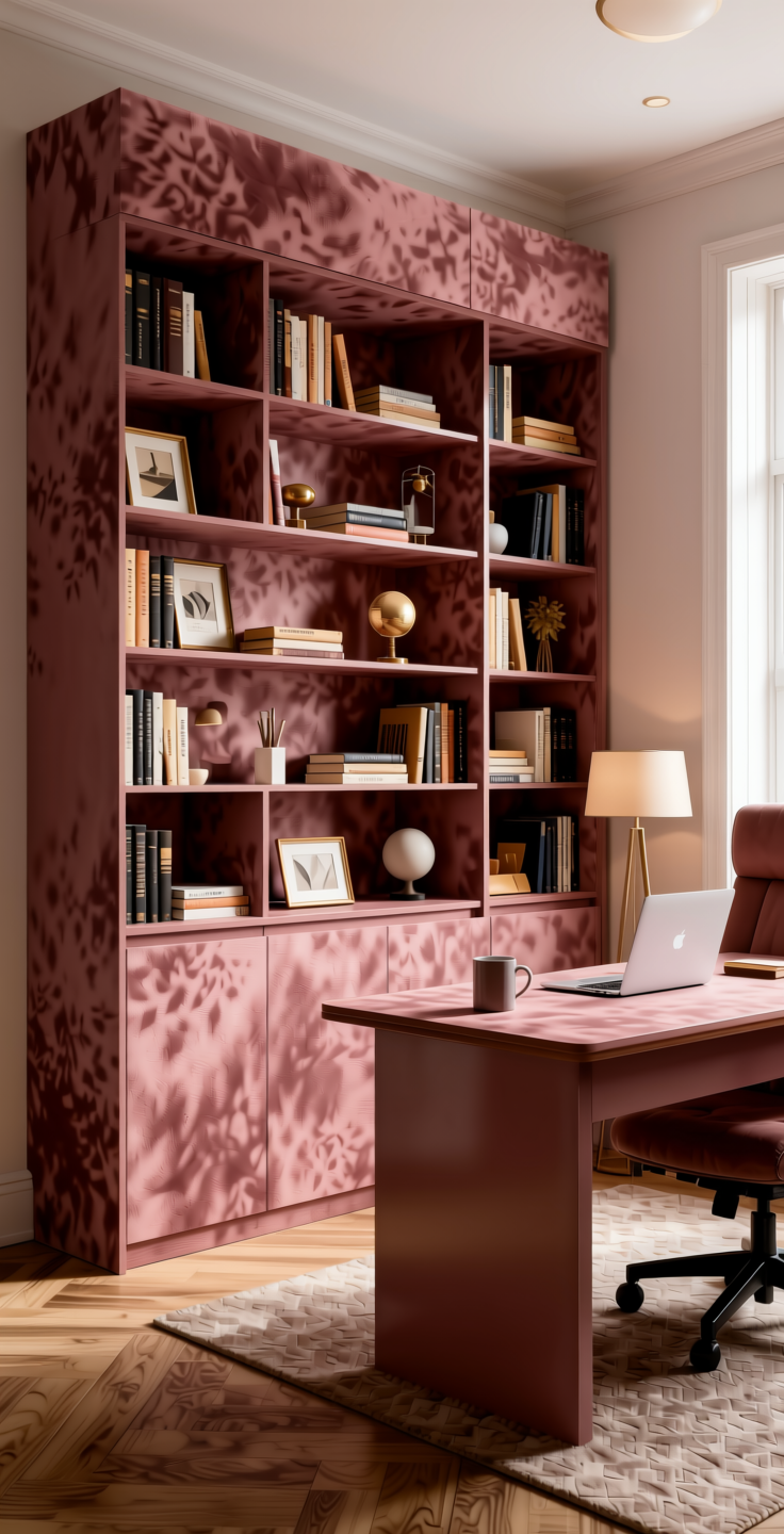 Granium Plain Laminate 8x4 ft Suede 1 mm - 22074 Rose — application view in a feminine home office