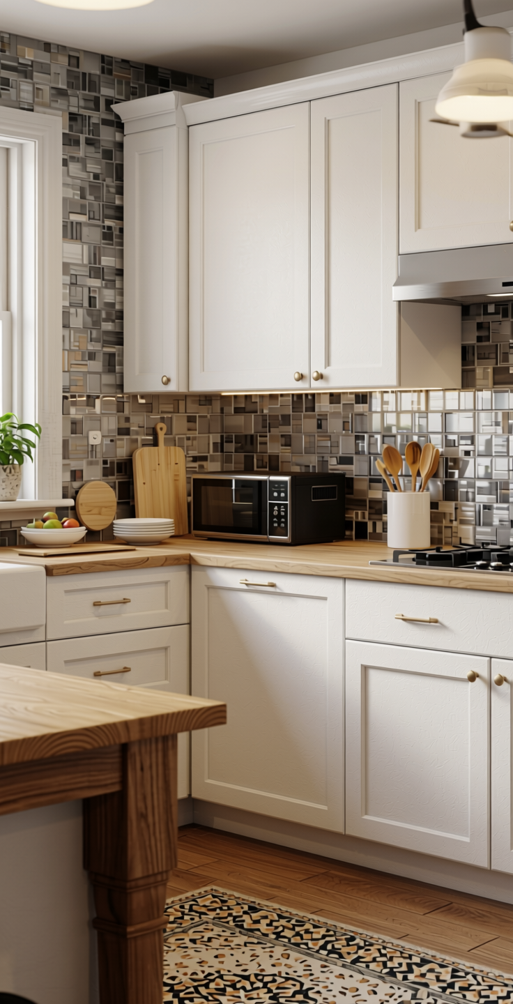 White Plain Laminate 8x4 ft Suede 1 mm - 21581 Royal — application view in a classic kitchen