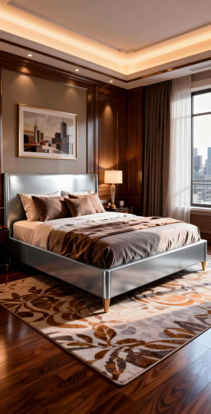 SH Silver Frost Plain Laminate 8x4 ft High Gloss 1 mm - 49944 HGL — application view in a luxury bedroom