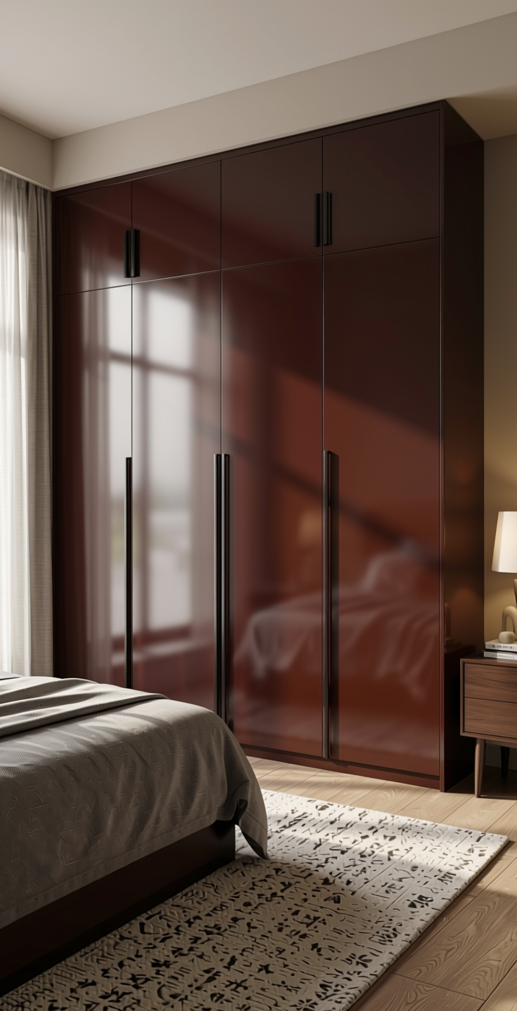 Shangrila Plain Laminate 8x4 ft High Gloss 1 mm - 21055 HGL — application view in a bedroom