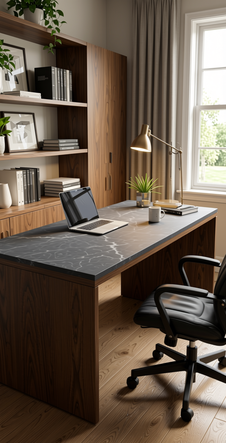 Plain Laminate 8x4 ft Suede 1 mm - 22099 Slate — application view in a home office