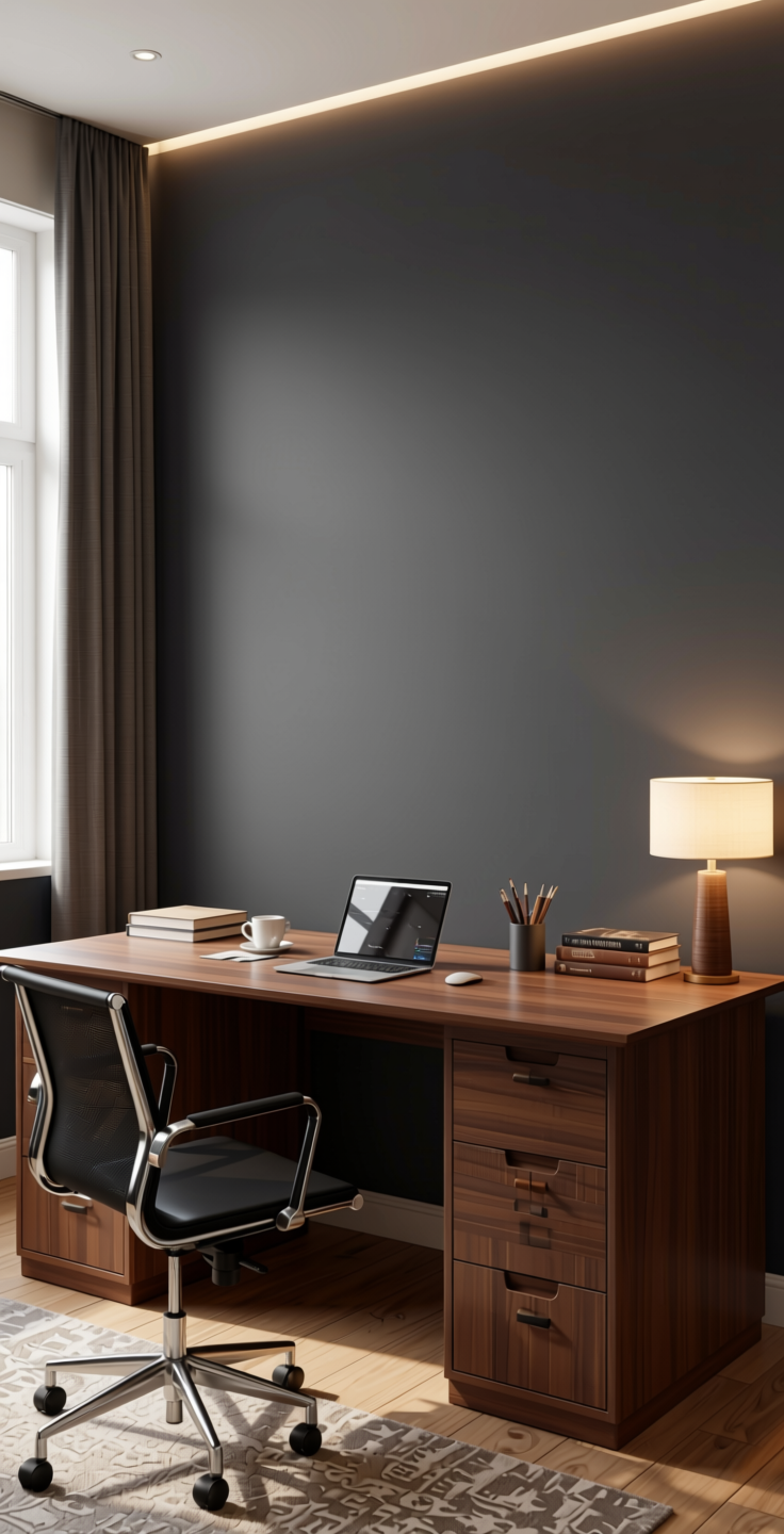 Slate Plain Laminate 8x4 ft Texture 1 mm - 22099 BR — application view in a study room