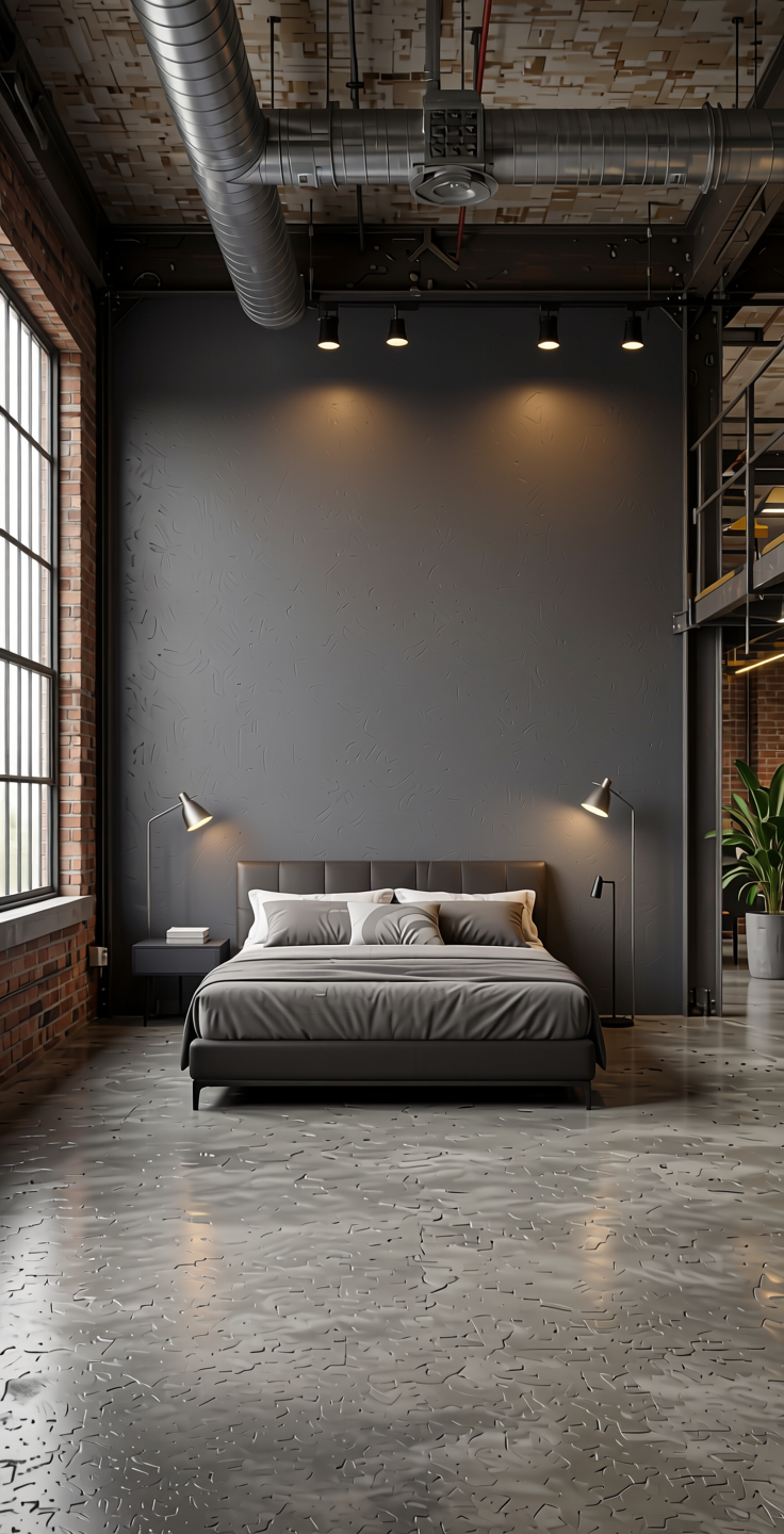 Slate Plain Laminate 8x4 ft Texture 1 mm - 22099 JW — application view in a industrial loft