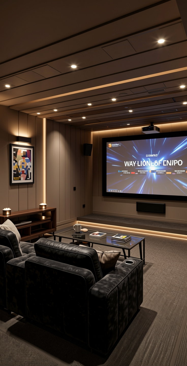 Slit Brown Plain Laminate 8x4 ft Suede 0.8 mm - 21427 SF — application view in a home theater