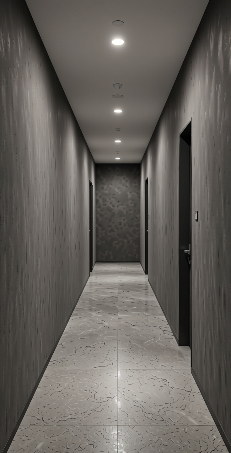 Plain Laminate 8x4 ft Suede 1 mm - 21071 Smoke — application view in a modern hallway