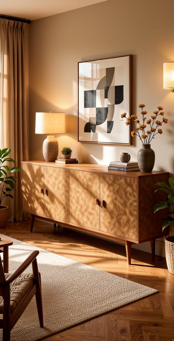 Plain Laminate 8x4 ft Suede 1 mm - 21127 Tan — application view in a warm living room