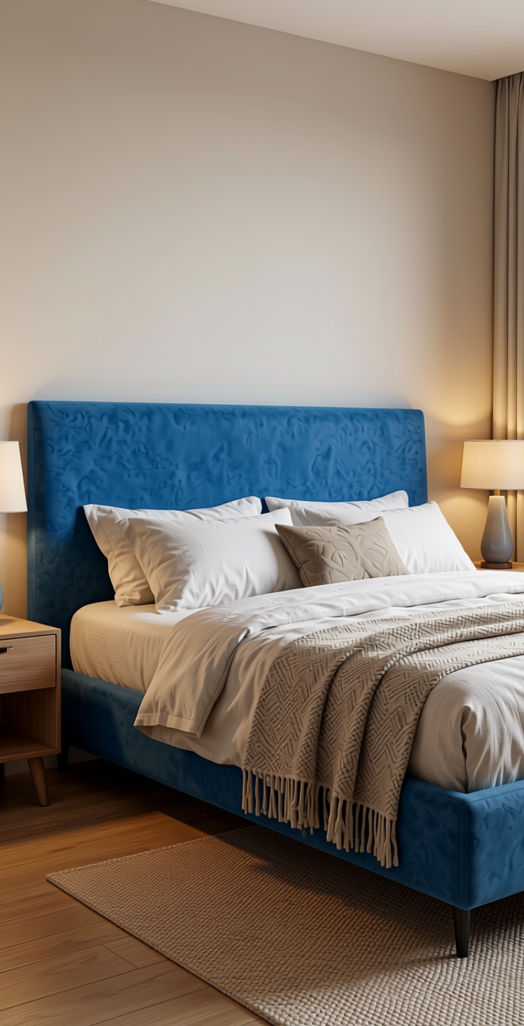 Blue Plain Laminate 8x4 ft Suede 1 mm - 22142 Tiffany — application view in a serene bedroom