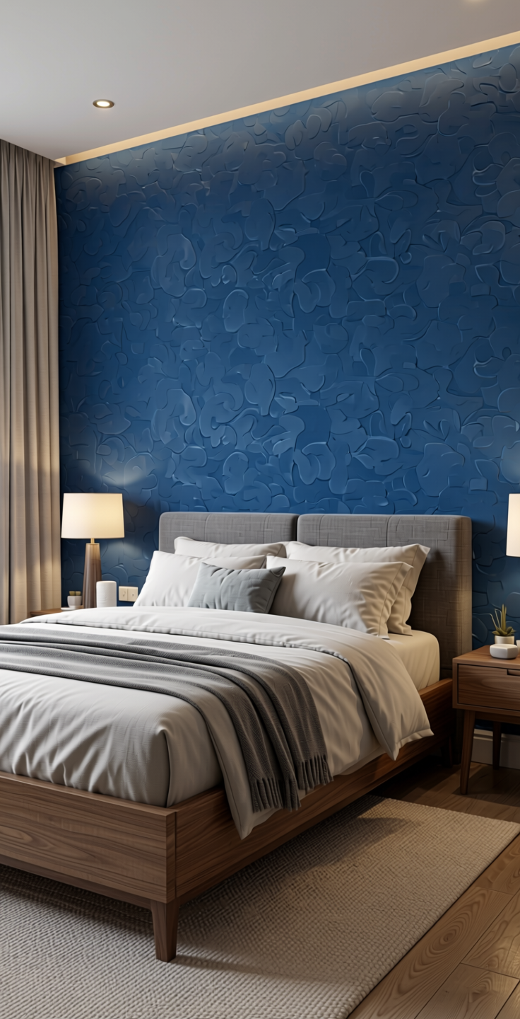 Blue Plain Laminate 8x4 ft Suede 1 mm - 22212 Toned — application view in a serene bedroom