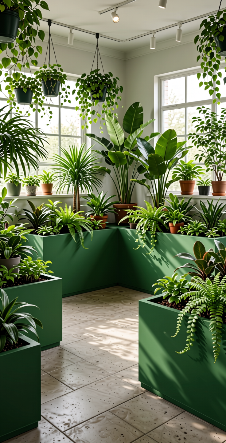 Green Plain Laminate 8x4 ft Suede 1 mm - 22103 Verdent — application view in a indoor garden room