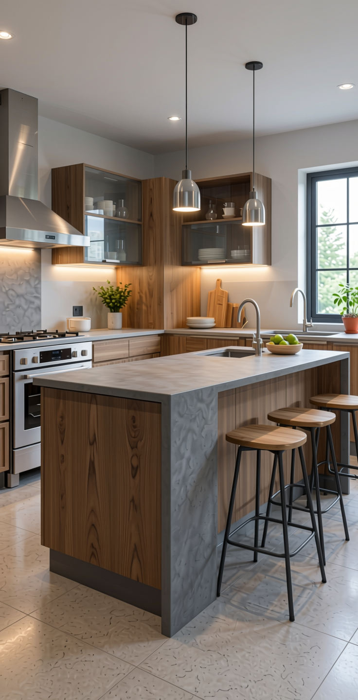 Grey Plain Laminate 8x4 ft Suede 1 mm - 21029 Warm — application view in a contemporary kitchen