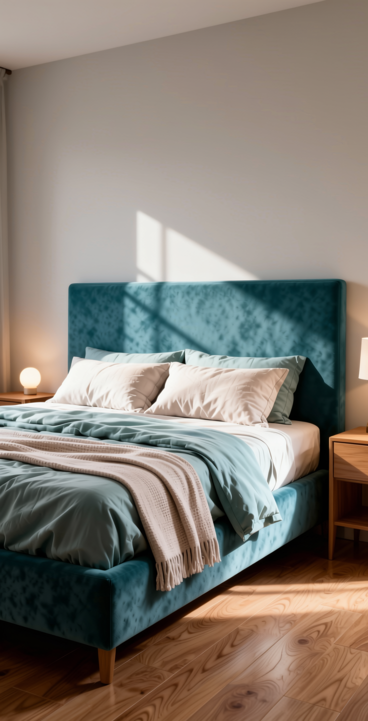 Sea Plain Laminate 8x4 ft Suede 1 mm - 21162 Winter — application view in a tranquil bedroom
