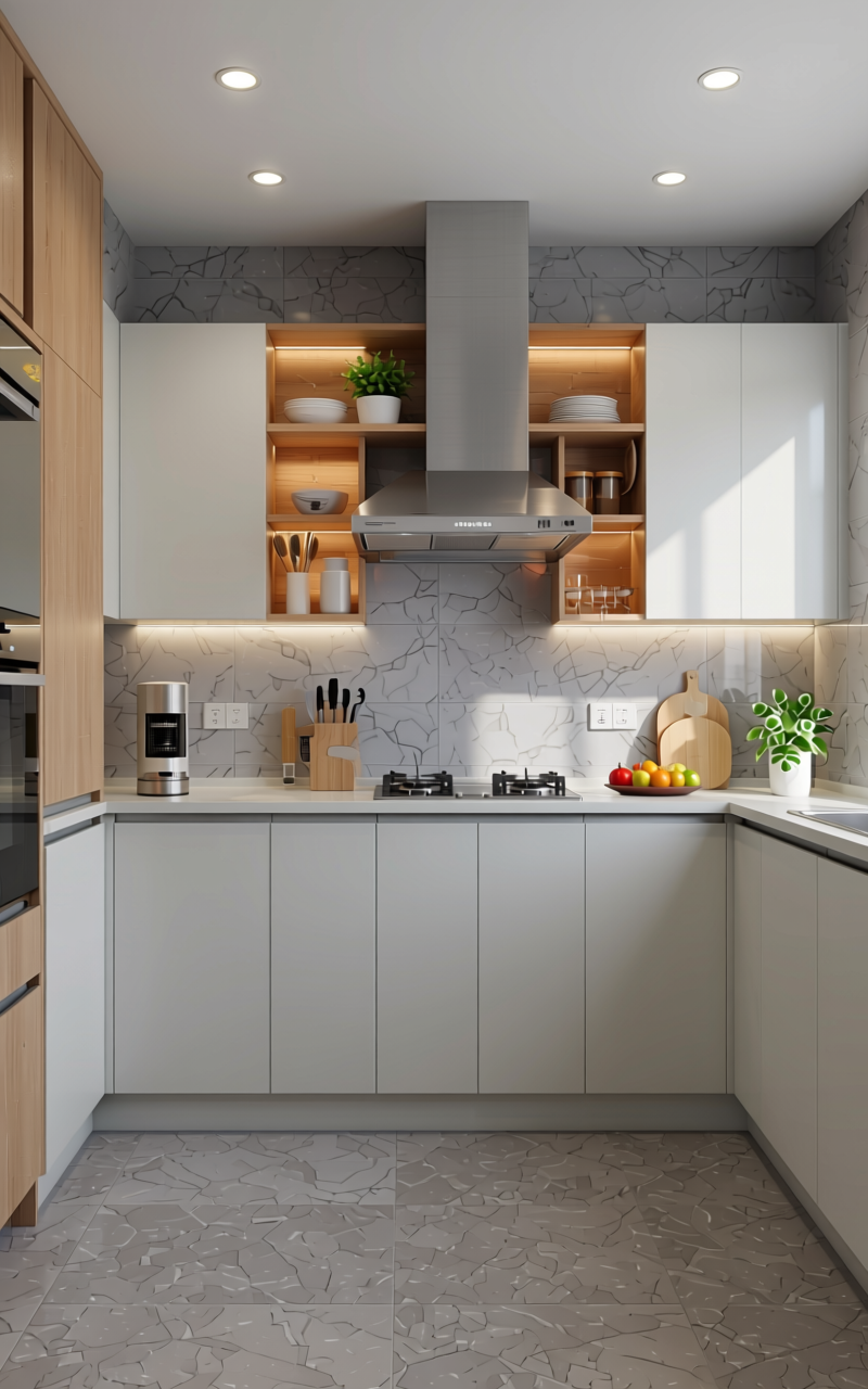 Milky Grey Texture Laminate 4x8 ft - STY-SOL-1058 — application view in a modern kitchen