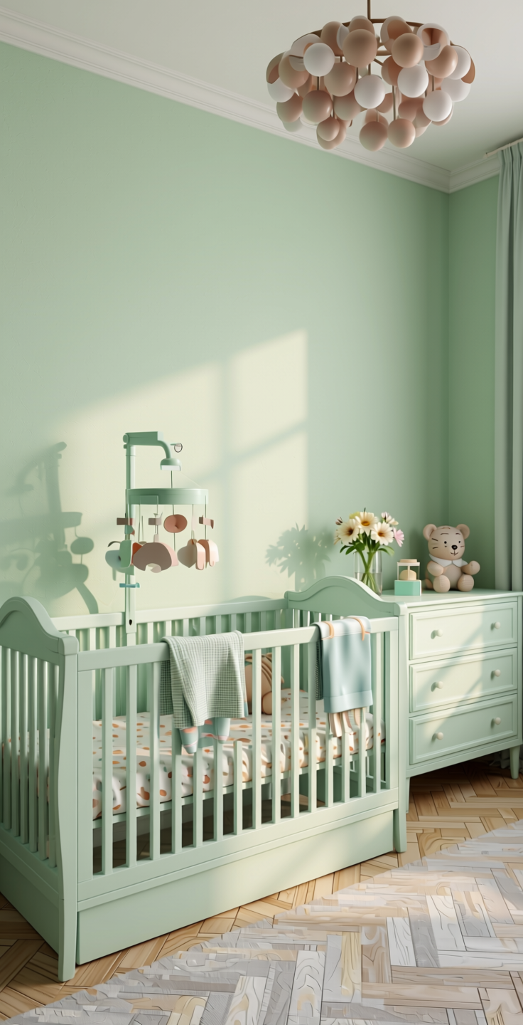 MINT CREAM Texture Wall Panel 4x8 ft - STY-SOL-1063 — application view in a nursery