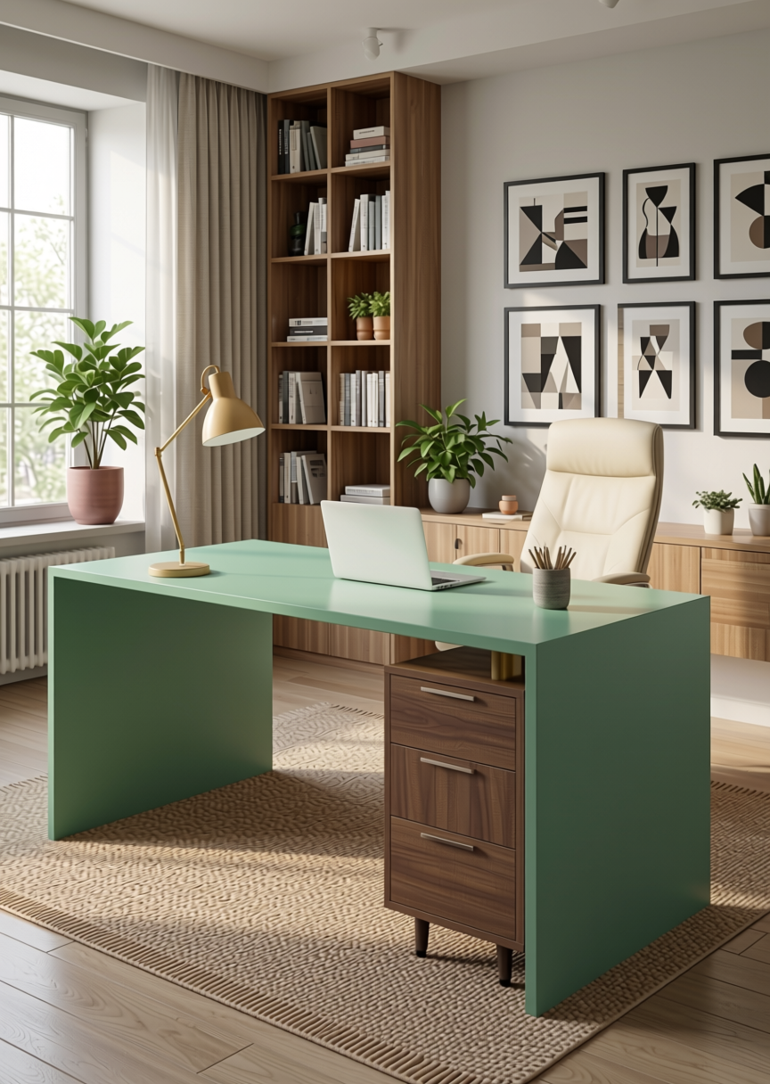 Mint Green Texture Laminate 4.25x10 ft - STY-SOL-1042 — application view in a chic home office