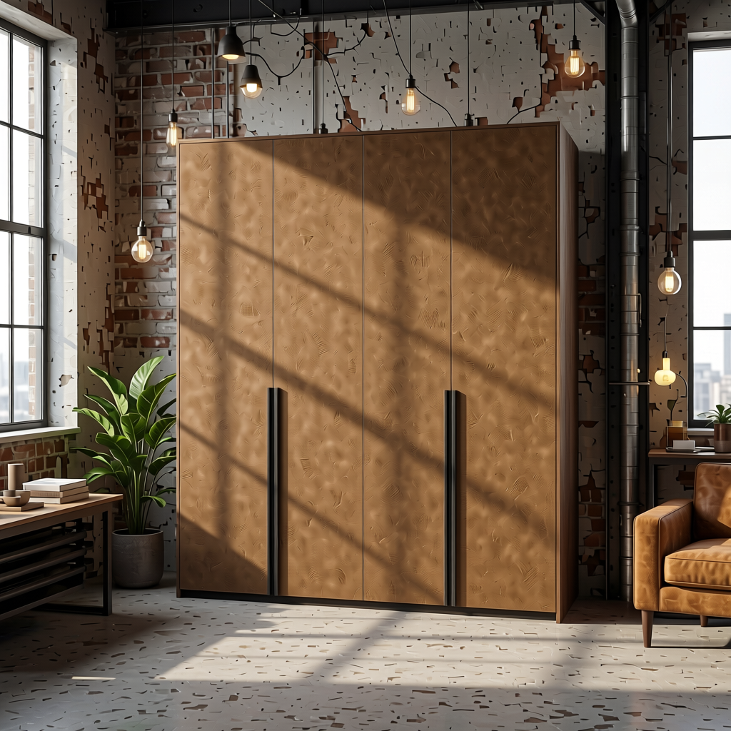 Mud Ash Plain colors Laminate 8*4 ft Suede 1.0 mm - HER-1297 — application view in a industrial loft