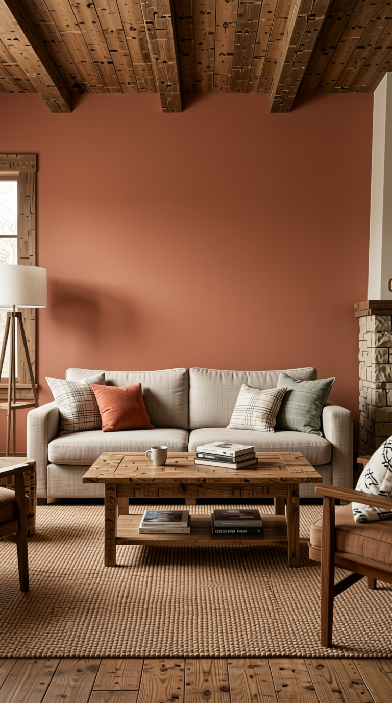 Muted Clay Texture Laminate 4.25x10 ft - STY-SOL-1813 — application view in a rustic living room