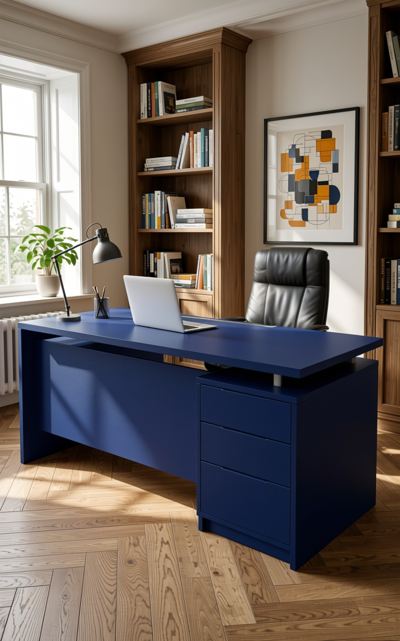 Navy Blue Texture Laminate 4x8 ft - STY-SOL-1056 — application view in a home office